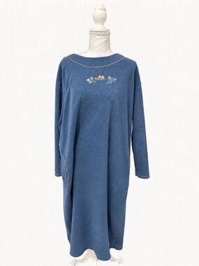 Vintage Wonderbra Blue Fleece Nightgown Size L Embroidered